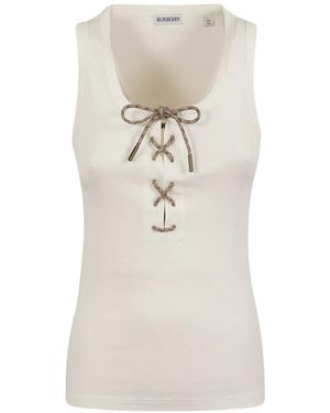 Burberry Cleo Lace-Up Ribbed Tank Top - White