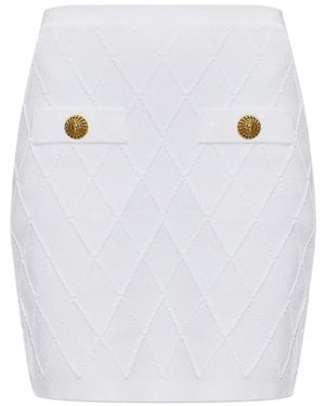 Balmain Diamond-Quilted Button-Detail Mini Skirt - White