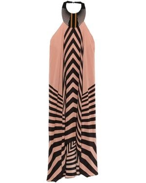 VOLANTIS Geometric-Print Halterneck Maxi Dress - Black