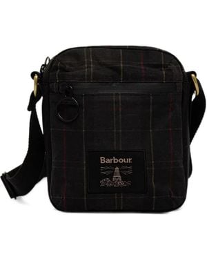 Barbour Field Tartan Waxed Crossbody Bag - Black