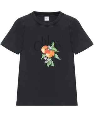 Chloé Logo-Print Fruit-Graphic T-Shirt - Black