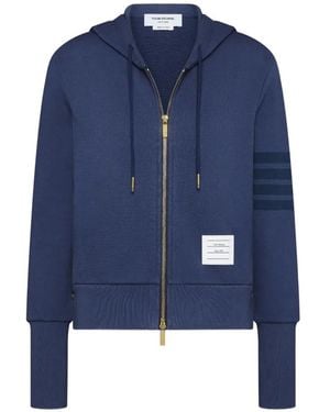 Thom Browne Loopback 4-Bar Shrunken Hoodie - Blue
