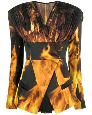 Balmain Fire-Print Collarless Blazer - Black