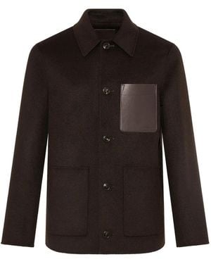 Yves Salomon Calf Leather-Patch Jacket - Black