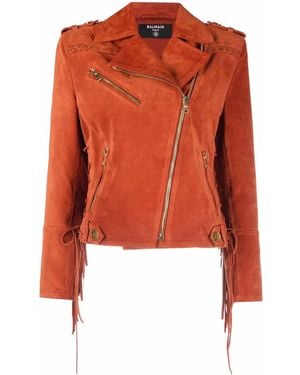 Balmain X Netflix Veste Zippée En Daim À Franges - Orange