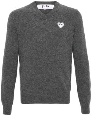 COMME DES GARÇONS PLAY Heart-Patch V-Neck Wool Jumper - Grey