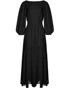 Carolina Herrera Eyelet Puff-Sleeve Midi Dress - Black