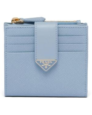 Prada Triangle-Logo Leather Wallet - Blue
