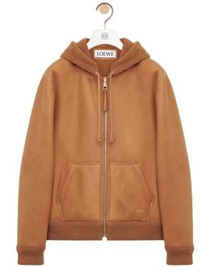 Loewe Hooded Leather Jacket - Brown