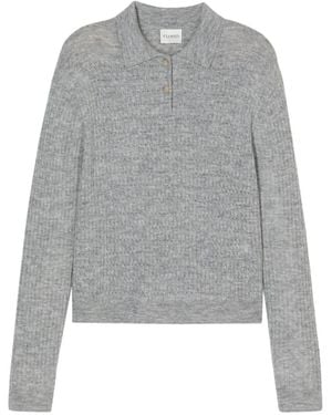 Closed Ribbed-Knit Long-Sleeve Polo Shirt - Grey