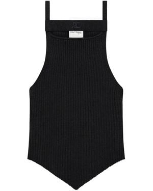Courreges Ribbed-Knit Chest-Strap Tank Top - Black