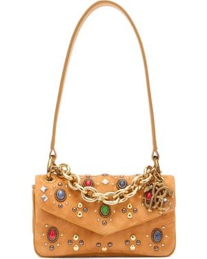 Roberto Cavalli Stone-Embellished Shoulder Bag - Natural