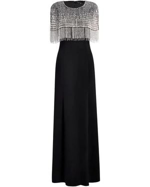 Jenny Packham Sabine Beaded-Fringed Maxi Dress - Black