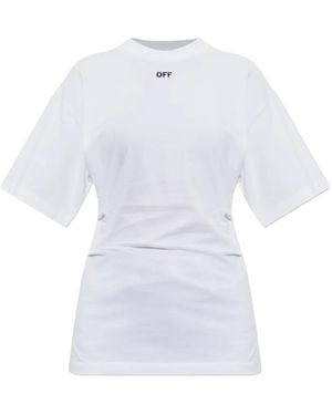 Off-White c/o Virgil Abloh Off Stamp Logo-Print Pleated T-Shirt - White