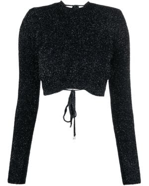 ROTATE BIRGER CHRISTENSEN Glitter-Knit Open-Back Cropped Top - Black