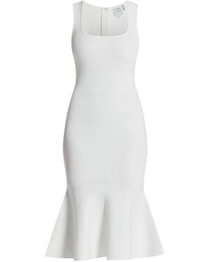 Hervé Léger Vestido Camille midi con cuello cuadrado - Blanco