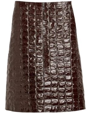 Ami Paris Midi Cowhide Leather Skirt - Brown