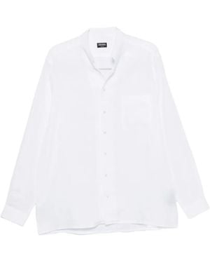 ZEGNA Band-Collar Chest-Pocket Shirt - White
