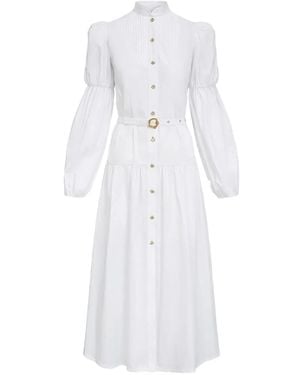 Violante Nessi Derain Long-Sleeve Belted Dress - White
