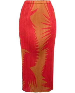 Pleats Please Issey Miyake Abstract-Print Plissé Midi Skirt - Red