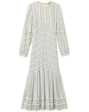 Twinset Striped Laced Midi Dress - White