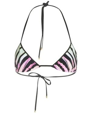 Roberto Cavalli Zebra-Print Triangle Bikini Top - White