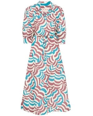 Marni Midi-Jurk Met Print - Wit