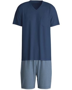 CALIDA Pyjama Met Geometrische Print En V-Hals - Blauw