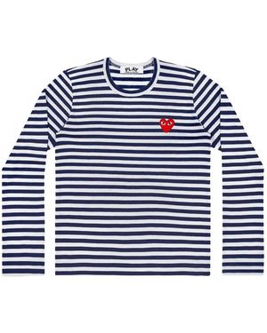 COMME DES GARÇONS PLAY T-Shirt Rayé À Patch Logo - Blue
