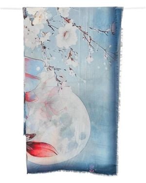 D'Aniello Floral-Print Frayed Scarf - Blue
