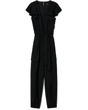 Twinset Flutter-Sleeved Cargo Jumpsuit - Black
