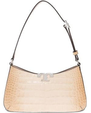 Tory Burch Eleanor Crocodile-Embossed Shoulder Bag - Natural