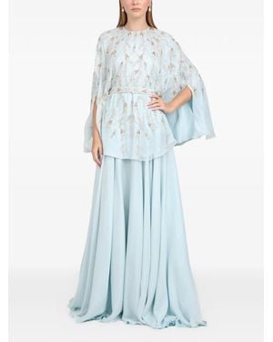 Dina Melwani Embellished Slit-Sleeve Maxi Dress - Blue