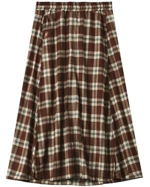 Chocoolate Check-Pattern A-Line Skirt - Brown
