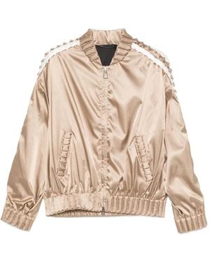 RAXXY Pleated-Trim Satin-Finish Jacket - Natural