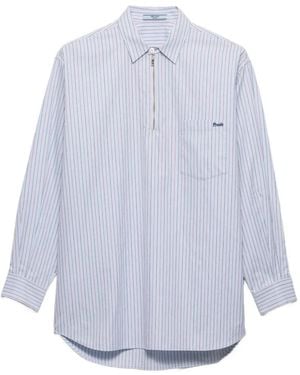 Prada Striped Cotton Shirt With Half-Zipper - White