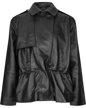 ROTATE BIRGER CHRISTENSEN Peplum Leather Jacket - Black