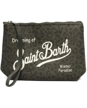 MC2 Saint Barth Aline Leopard-Print Logo-Print Clutch Bag - Black