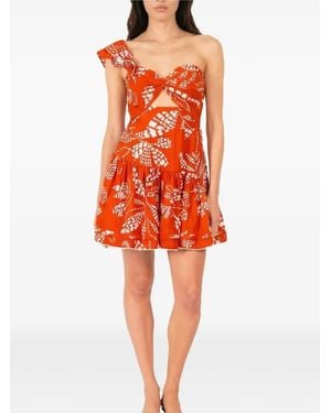 Poupette Niki One-Shoulder Ruffled Dress - Red