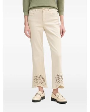 Joseph Ribkoff Laser-Cut Frayed-Edge Flared Jeans - Natural