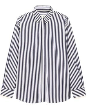 Ami Paris Large Striped Cotton Shirt With Removable Collar - White