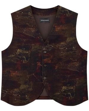 Emporio Armani Abstract-Print Bead-Embellished Waistcoat - Brown
