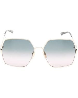 Gucci Geometric-Frame Logo-Detail Sunglasses - Metallic