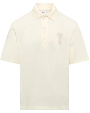 Ami Paris Logo-Patch Cotton Polo Shirt - White