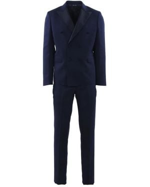 Brian Dales Double-Breasted Long-Sleeve Suit - Blue