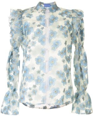 Macgraw Souffle Embroidered Organza Blouse - Blue