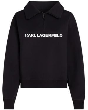 KARL LAGERFELD Logo-Print Quarter-Zip Jumper - Black