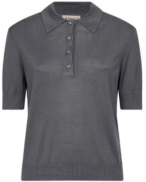 Blanca Vita Pointelle Gebreid Zijden Poloshirt - Grijs