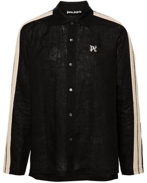 Palm Angels Logo-Embroidered Linen Shirt - Black