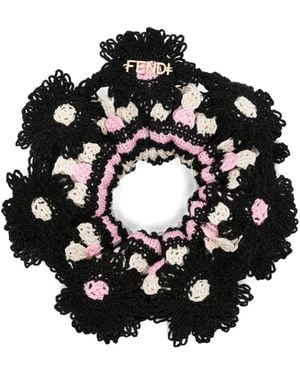 Fendi Crochet Floral-Patch Scrunchie - Black